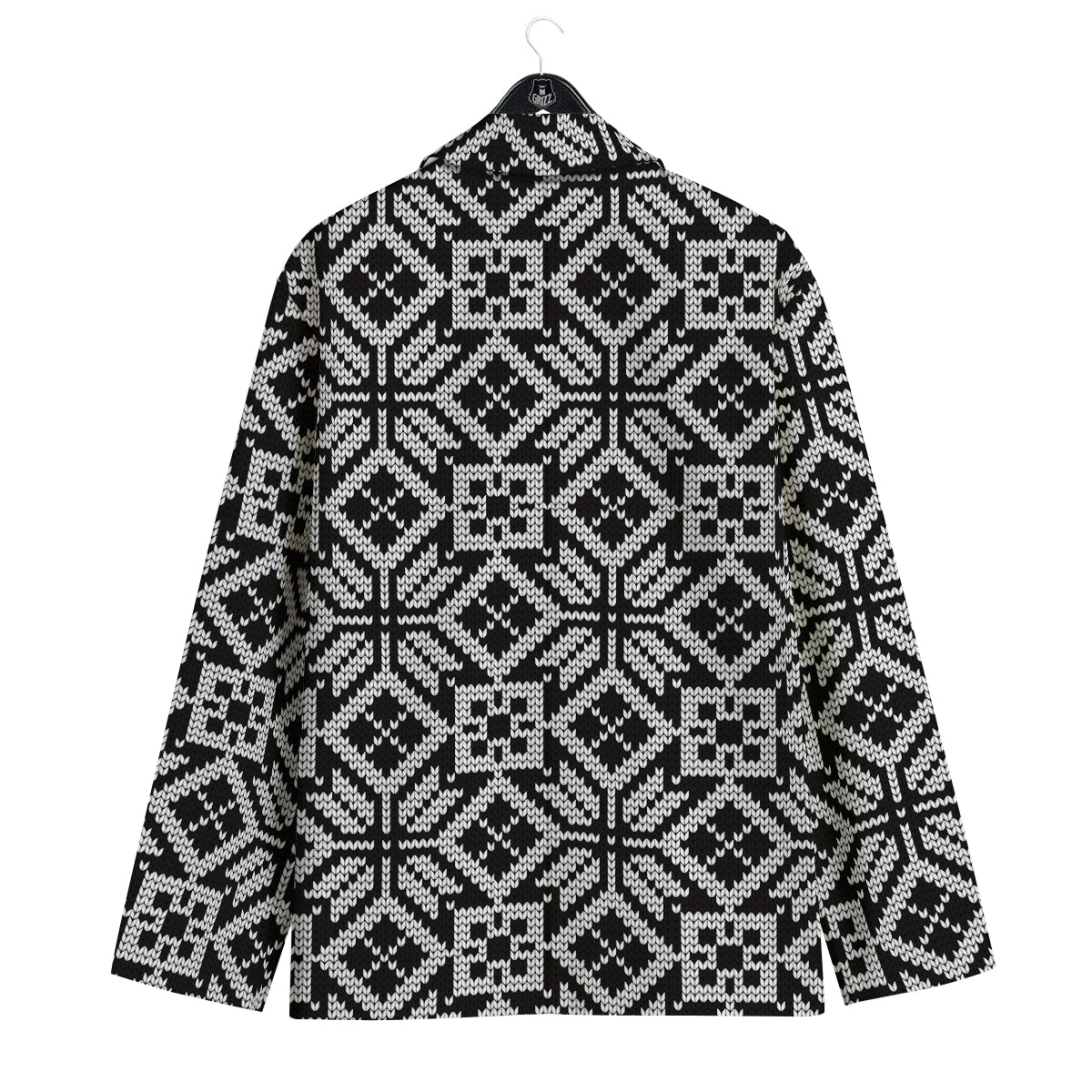 Knitted White And Black Print Pattern Men's Sport Coat-grizzshop