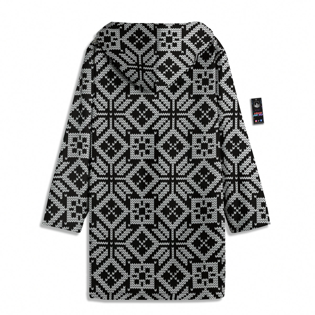 Knitted White And Black Print Pattern Men's Windbreaker Jacket-grizzshop