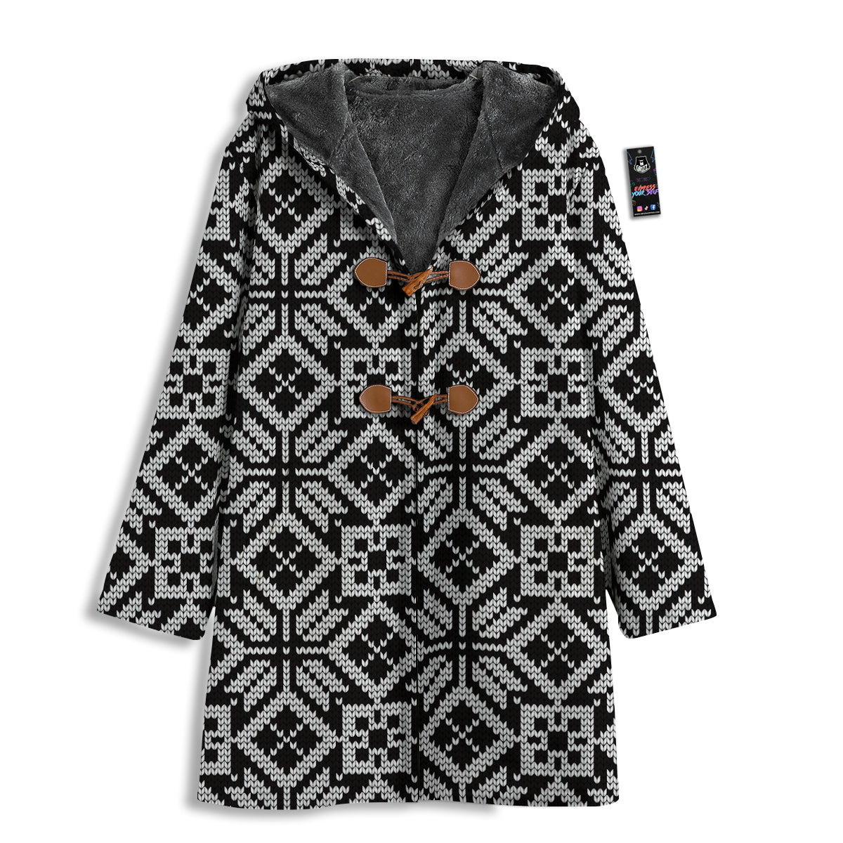 Knitted White And Black Print Pattern Men's Windbreaker Jacket-grizzshop