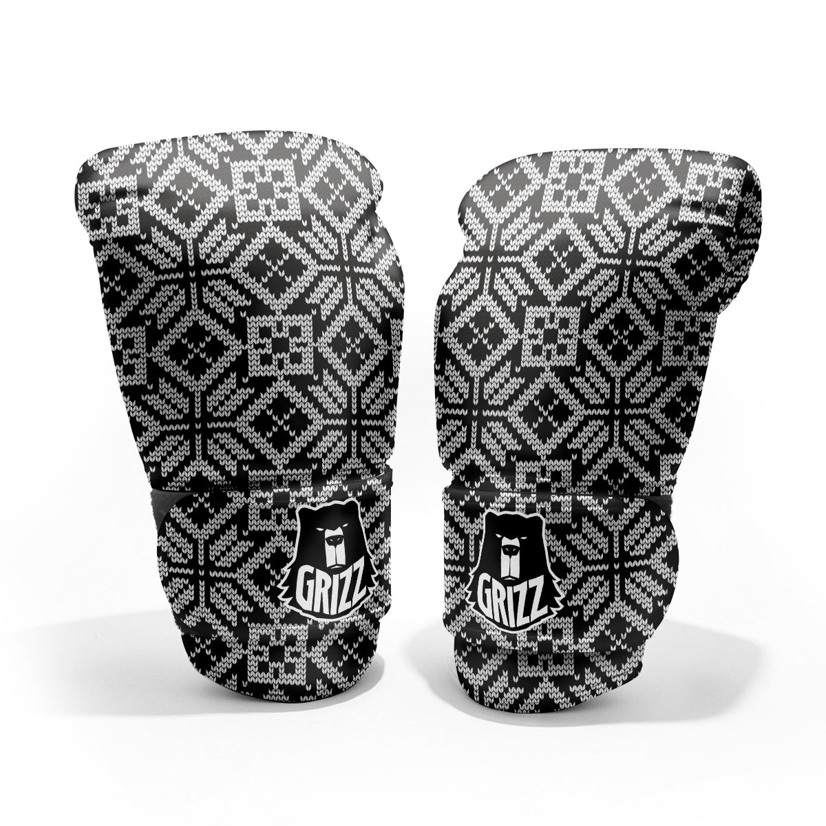 Knitted White And Black Print Pattern Pro Boxing Glove
