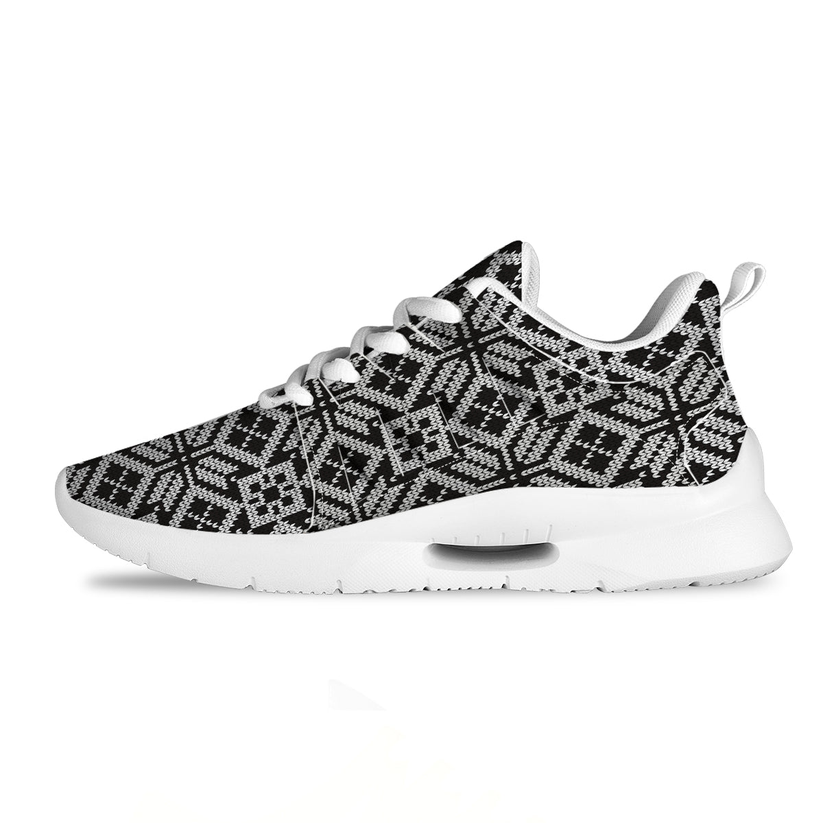 Knitted White And Black Print Pattern Tennis Shoes-grizzshop