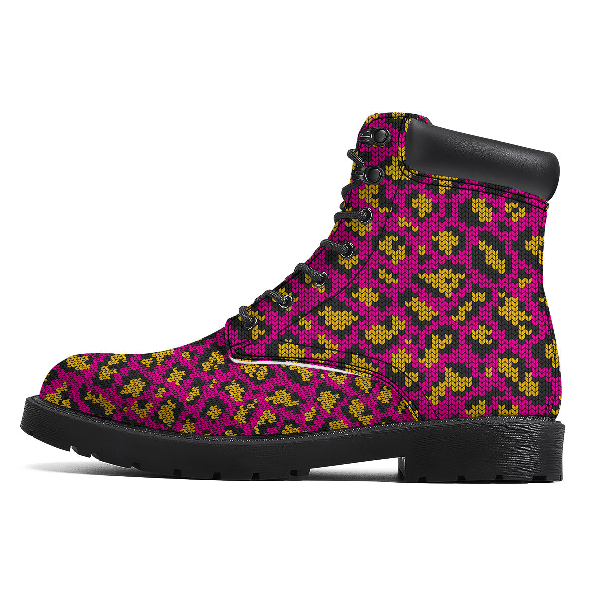 Knitted Wild Pink Leopard Print Pattern Boots-grizzshop