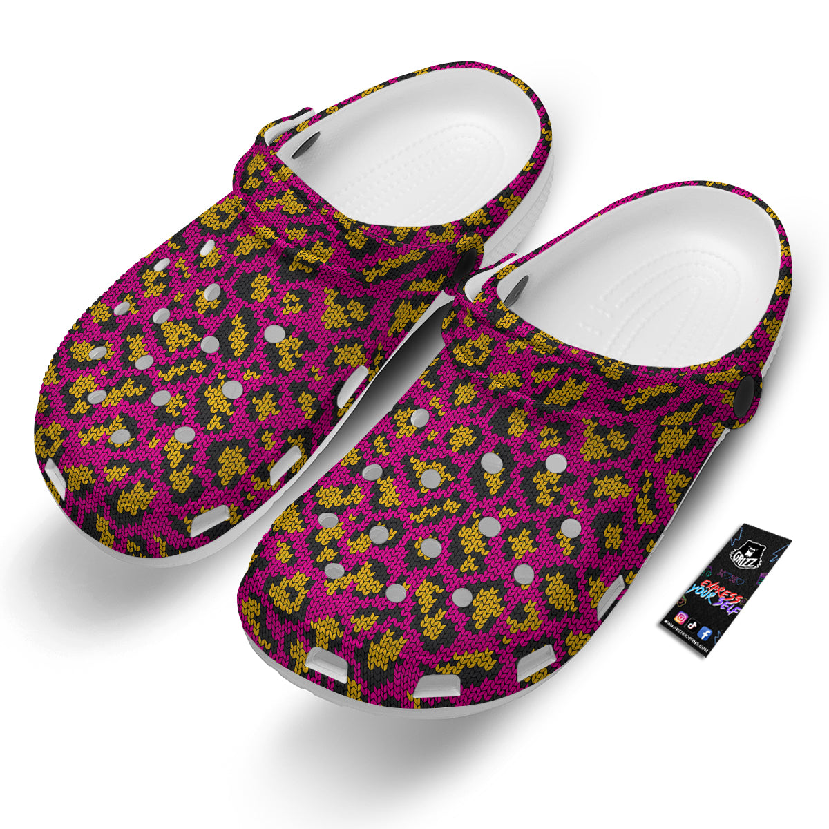 Knitted Wild Pink Leopard Print Pattern Clog-grizzshop