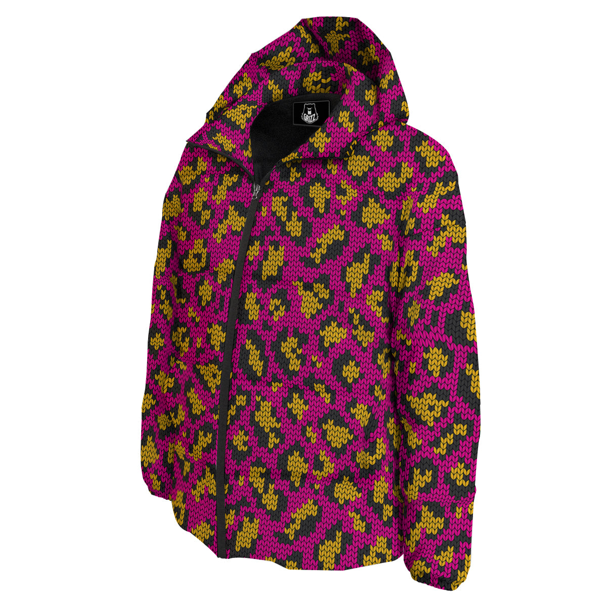 Knitted Wild Pink Leopard Print Pattern Down Jacket-grizzshop