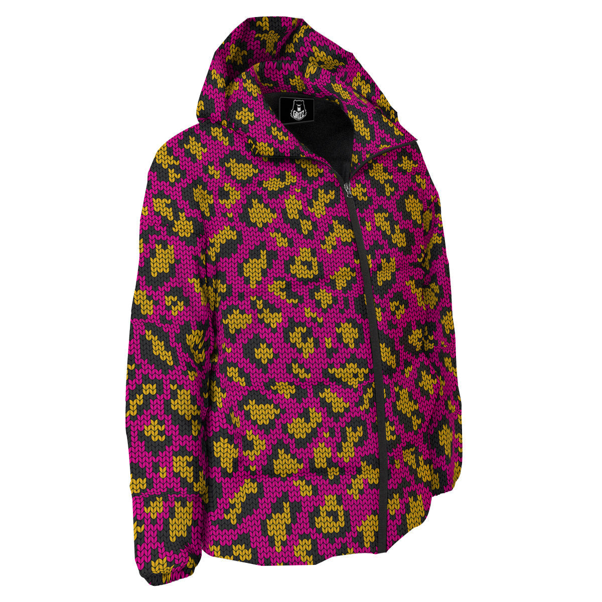 Knitted Wild Pink Leopard Print Pattern Down Jacket-grizzshop