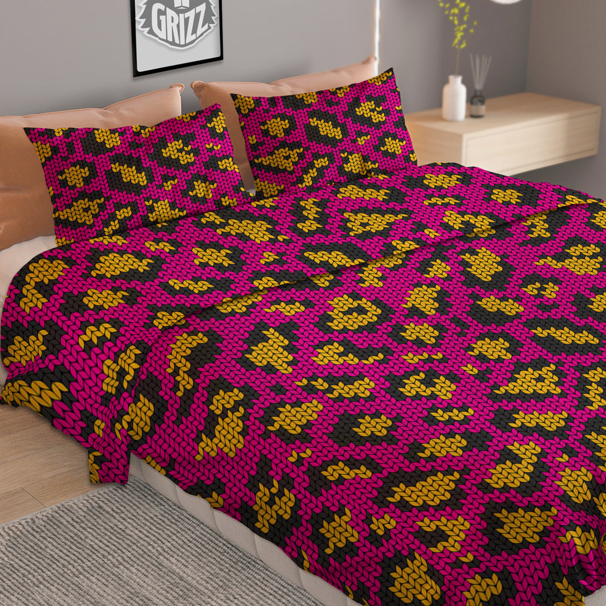 Knitted Wild Pink Leopard Print Pattern Duvet Cover Bedding Set