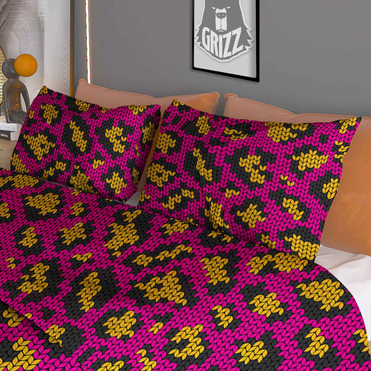 Knitted Wild Pink Leopard Print Pattern Duvet Cover Bedding Set
