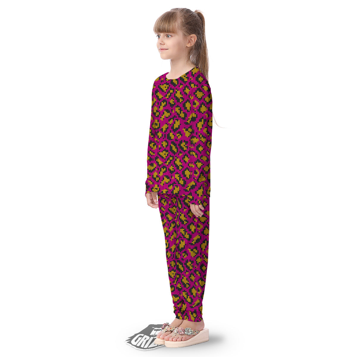 Knitted Wild Pink Leopard Print Pattern Kid's Pajamas-grizzshop