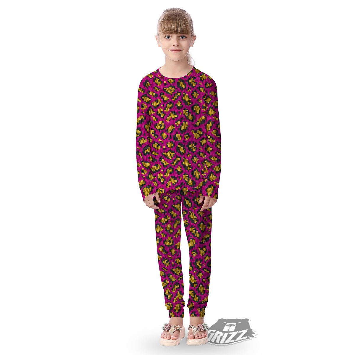 Knitted Wild Pink Leopard Print Pattern Kid's Pajamas-grizzshop