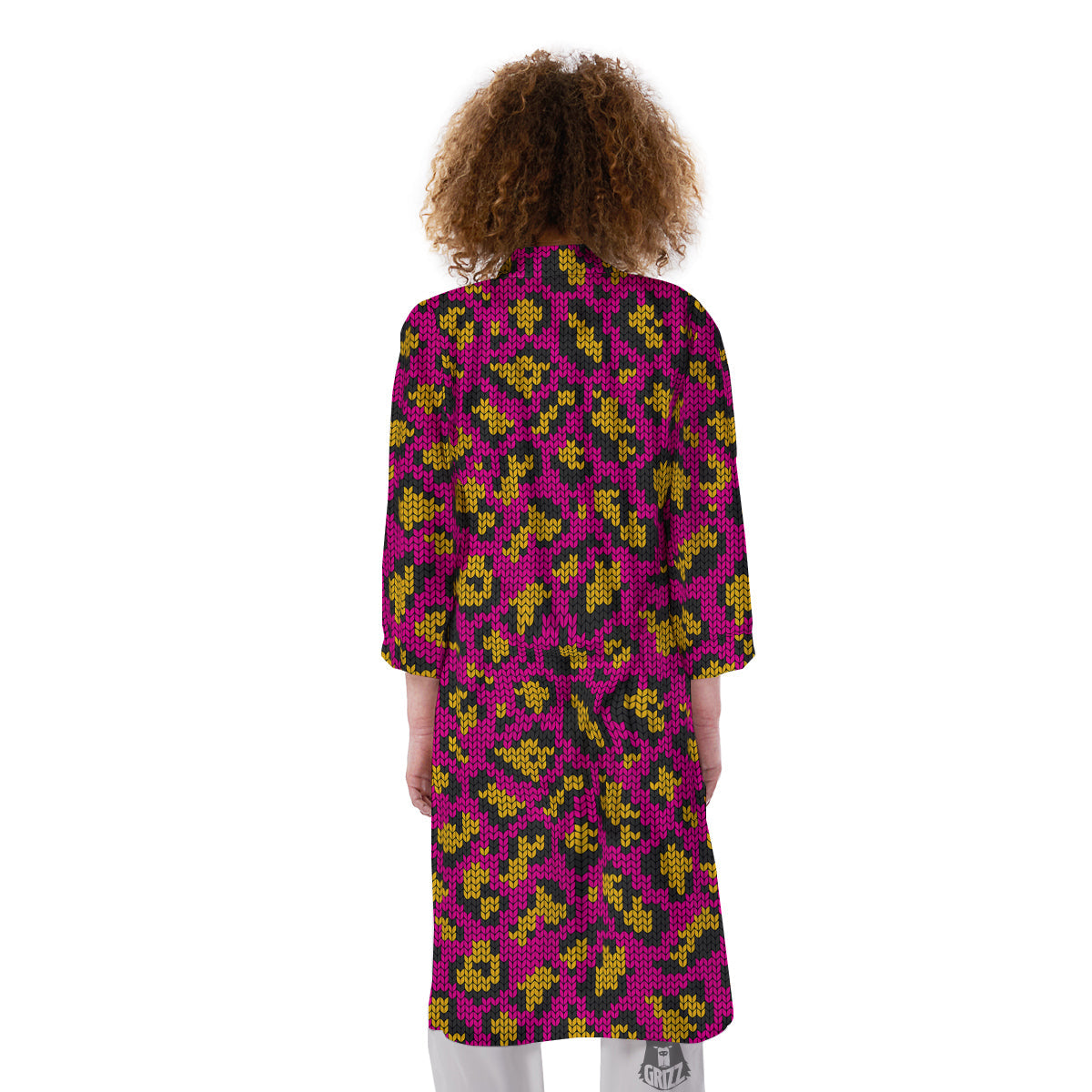 Knitted Wild Pink Leopard Print Pattern Kimono-grizzshop