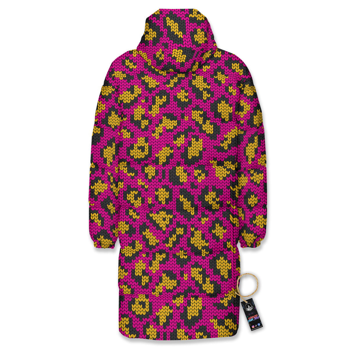 Knitted Wild Pink Leopard Print Pattern Long Down Jacket-grizzshop