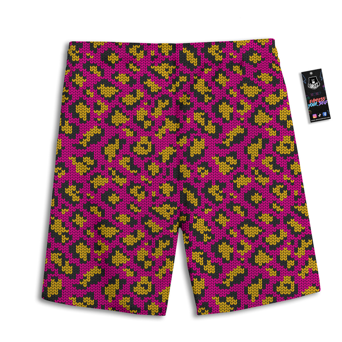 Knitted Wild Pink Leopard Print Pattern Men's Athletic Shorts