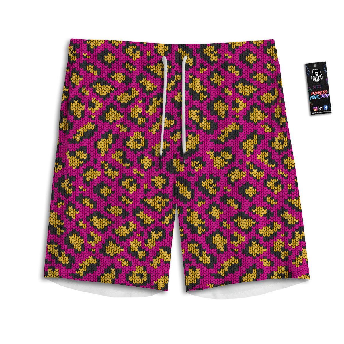 Knitted Wild Pink Leopard Print Pattern Men's Athletic Shorts