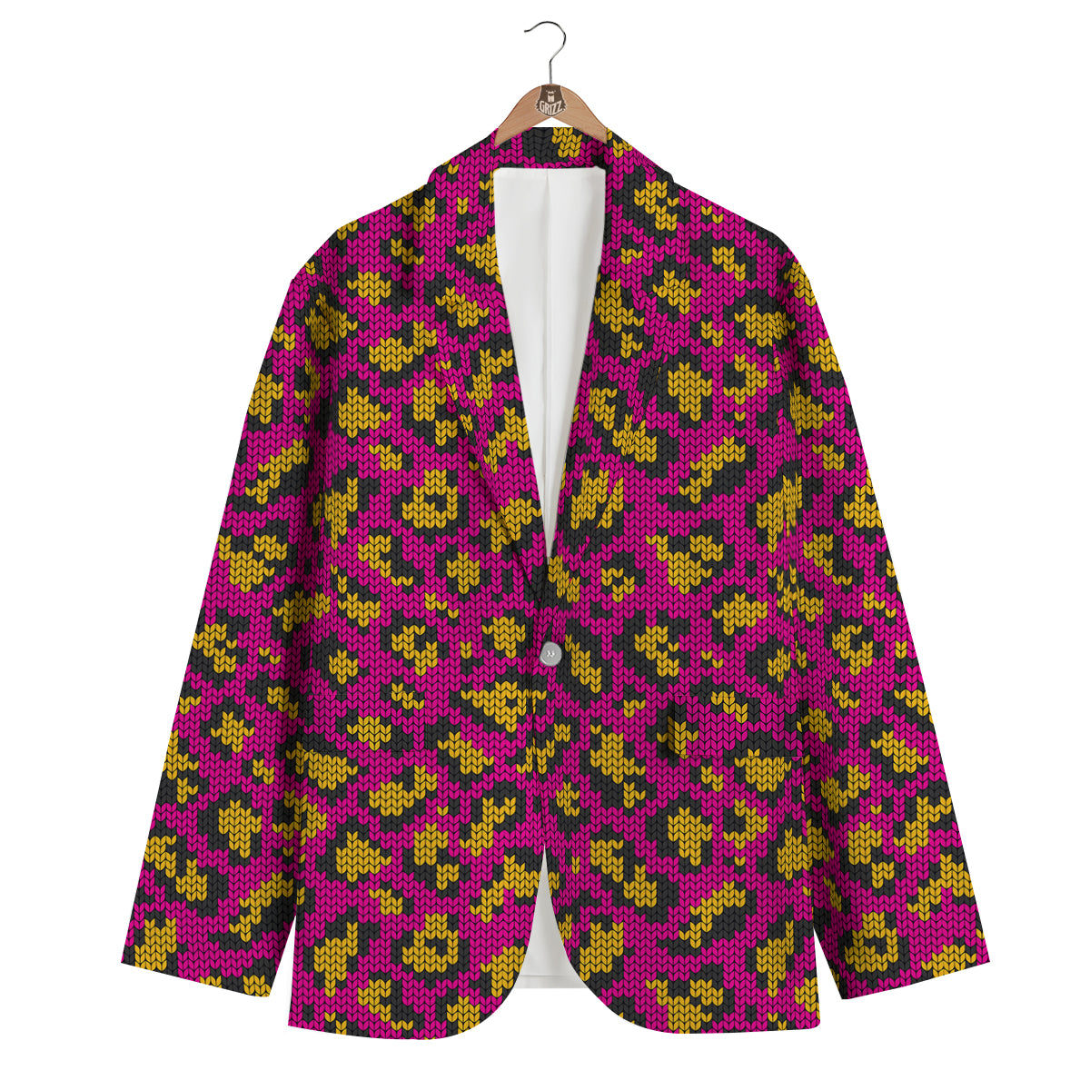 Knitted Wild Pink Leopard Print Pattern Men's Blazer-grizzshop