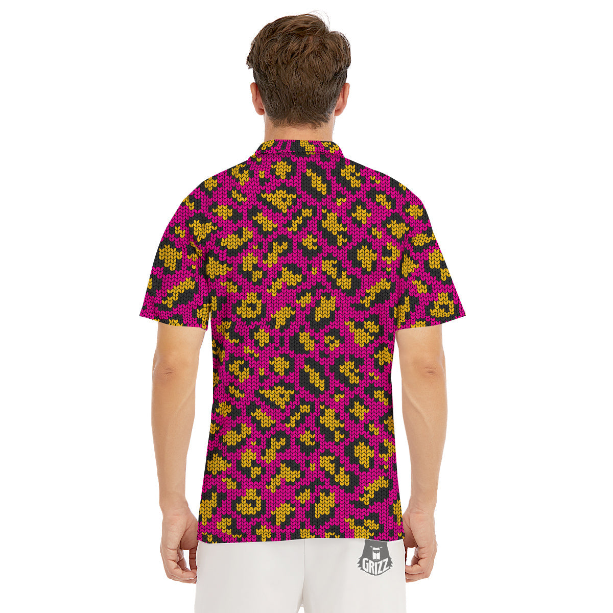 Knitted Wild Pink Leopard Print Pattern Men's Golf Shirts-grizzshop