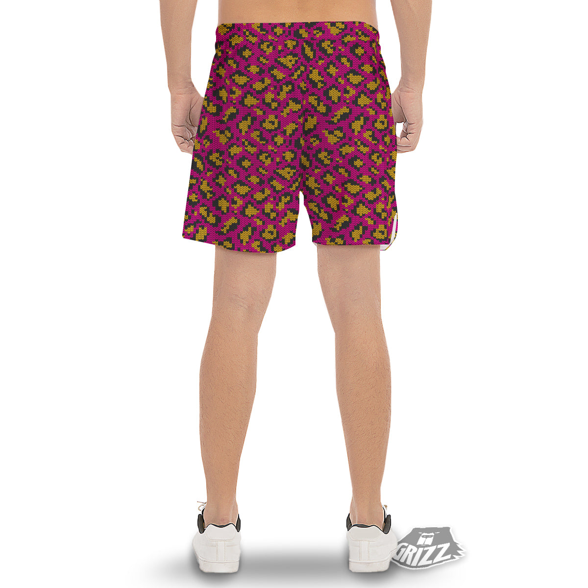 Knitted Wild Pink Leopard Print Pattern Men's Gym Shorts-grizzshop