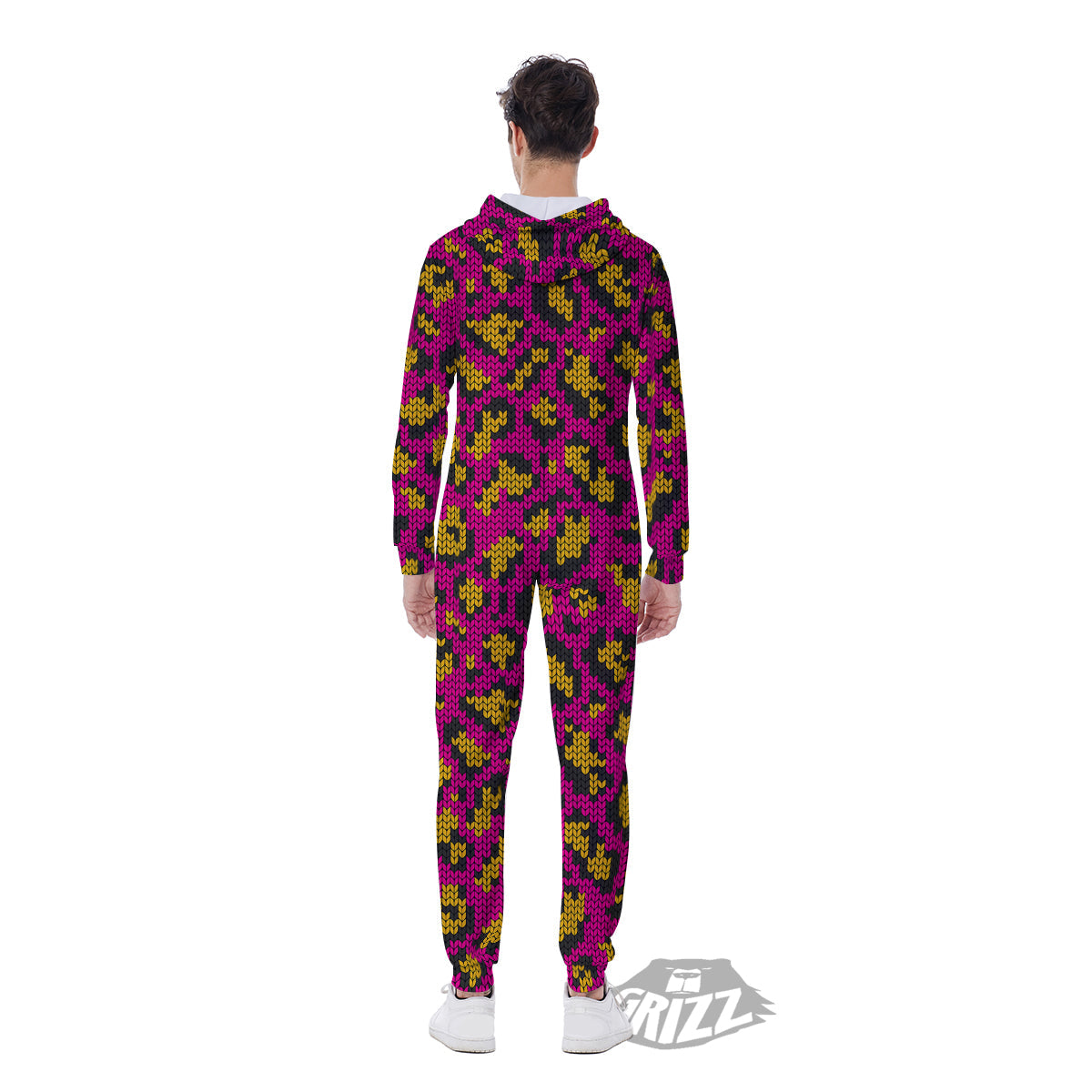 Knitted Wild Pink Leopard Print Pattern Men's Jumpsuit-grizzshop