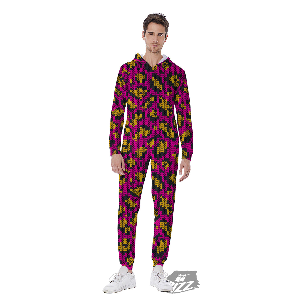 Knitted Wild Pink Leopard Print Pattern Men's Jumpsuit-grizzshop