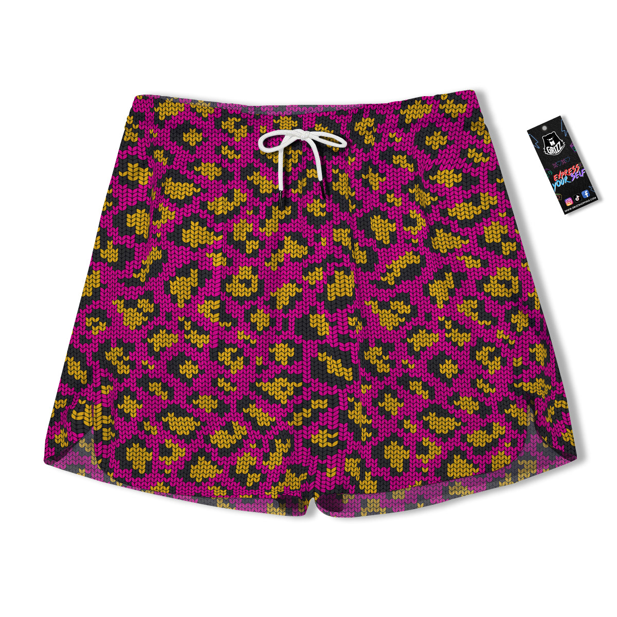Knitted Wild Pink Leopard Print Pattern Men's Running Shorts-grizzshop