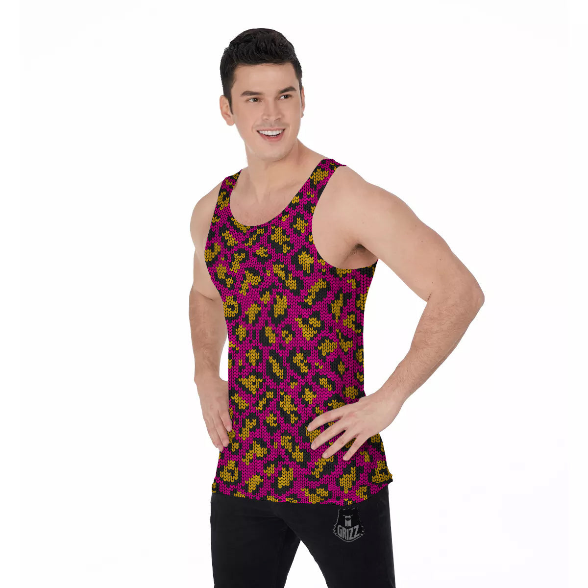 Knitted Wild Pink Leopard Print Pattern Men's Tank Top-grizzshop