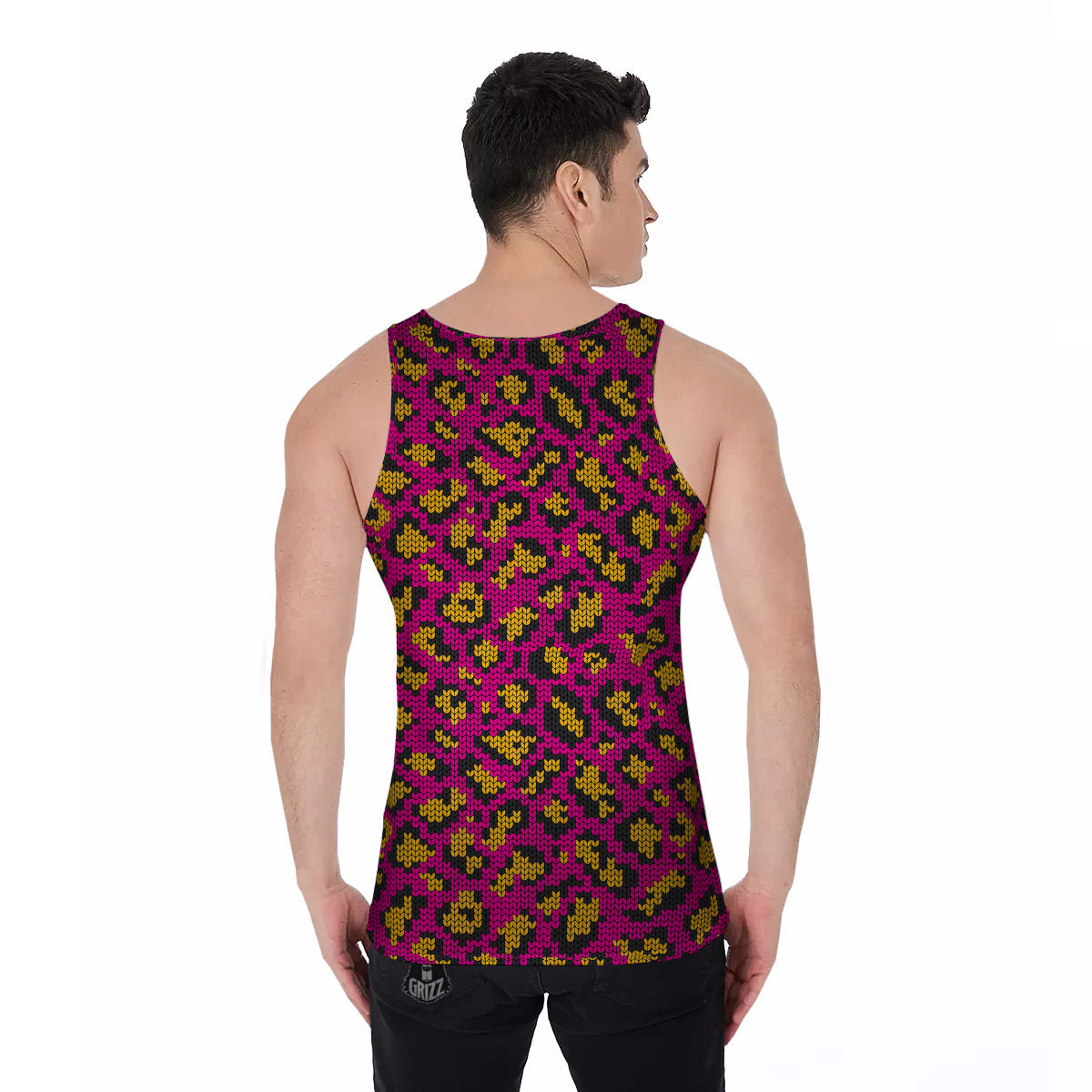 Knitted Wild Pink Leopard Print Pattern Men's Tank Top-grizzshop