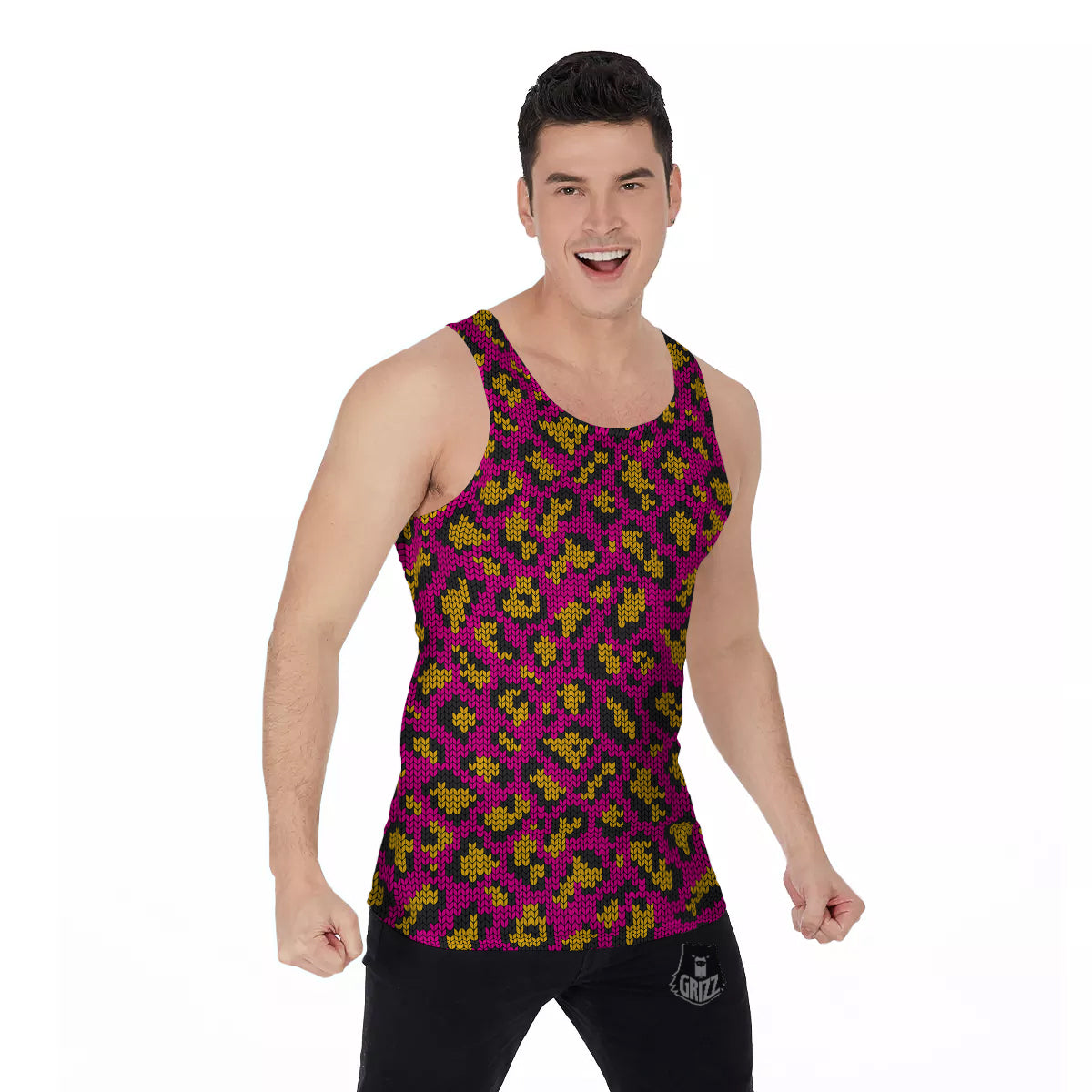 Knitted Wild Pink Leopard Print Pattern Men's Tank Top-grizzshop