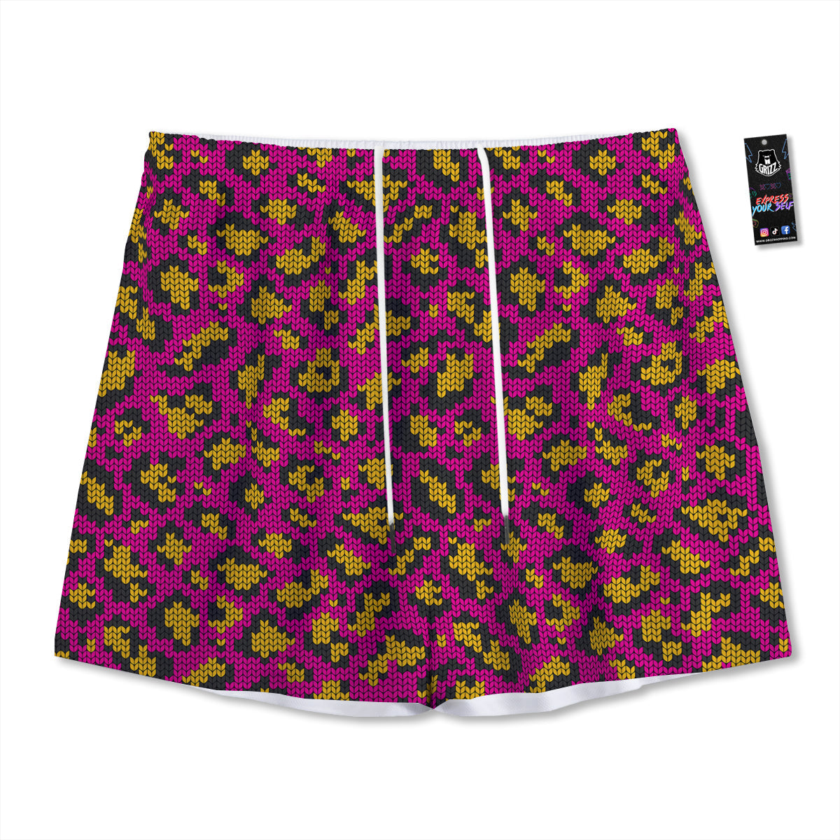 Knitted Wild Pink Leopard Print Pattern Mesh Shorts