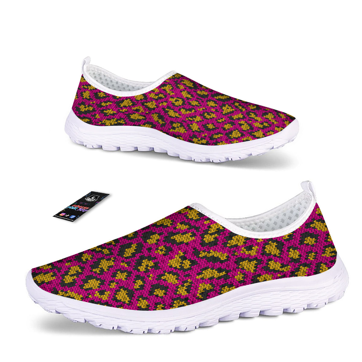 Knitted Wild Pink Leopard Print Pattern Nurse Shoes-grizzshop