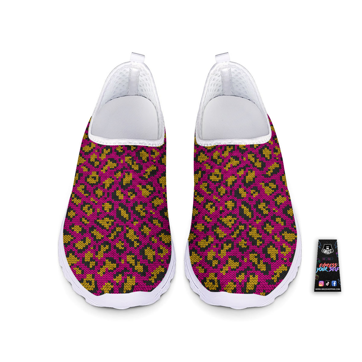 Knitted Wild Pink Leopard Print Pattern Nurse Shoes-grizzshop