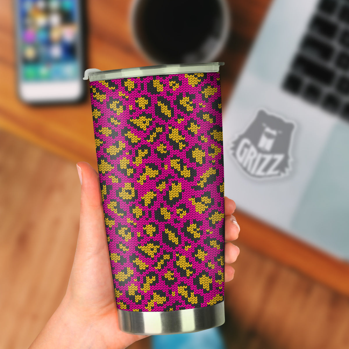 Knitted Wild Pink Leopard Print Pattern Tumbler-grizzshop