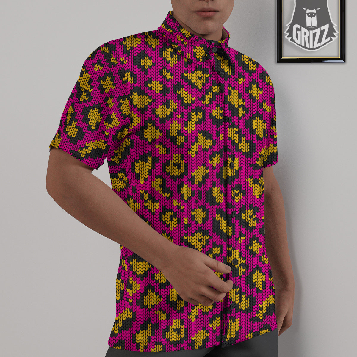 Knitted Wild Pink Leopard Print Pattern Untucked Shirts-grizzshop