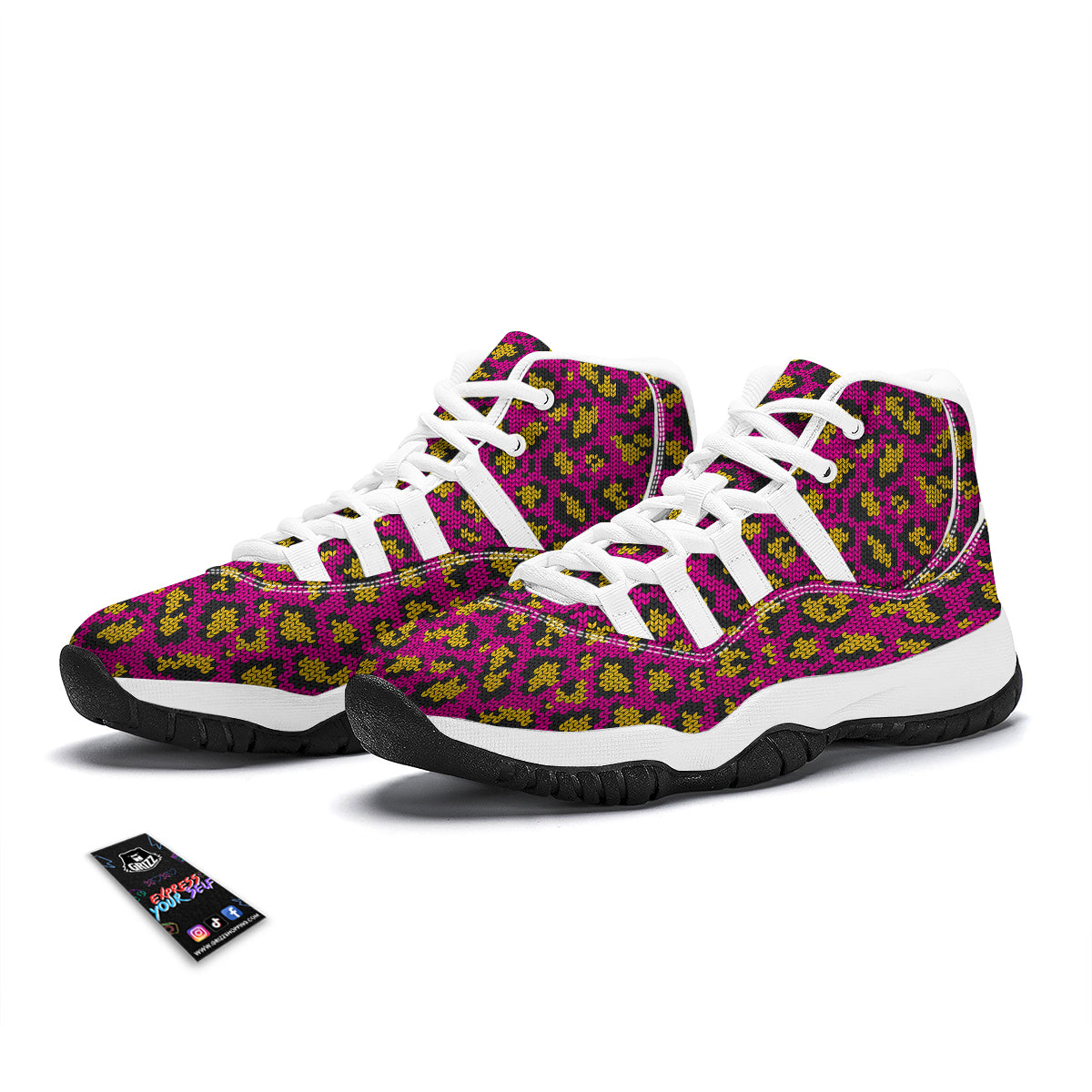 Knitted Wild Pink Leopard Print Pattern White Bball Shoes-grizzshop