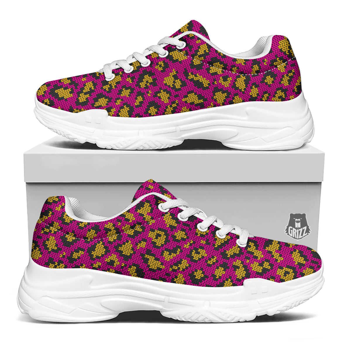 Knitted Wild Pink Leopard Print Pattern White Chunky Shoes-grizzshop