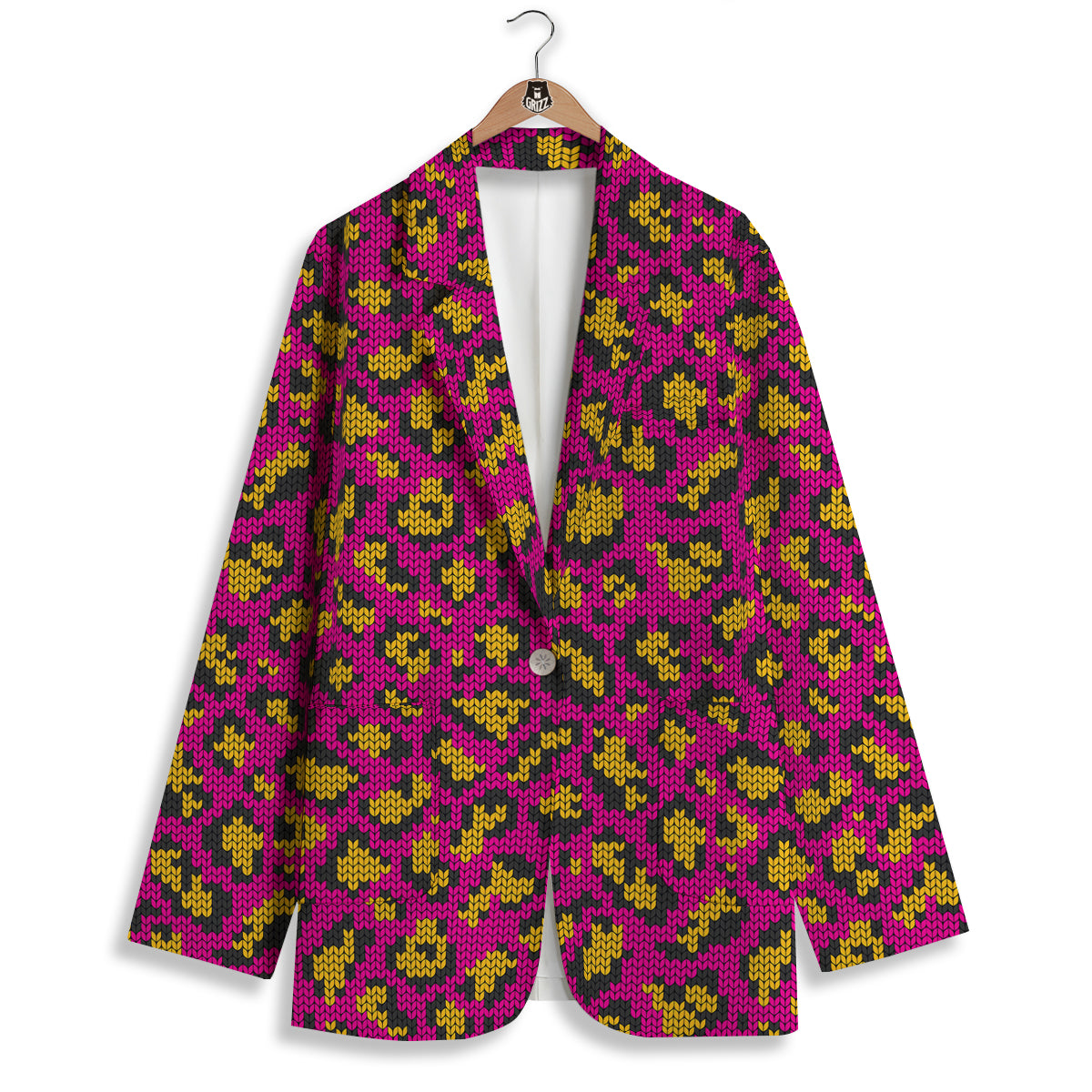 Knitted Wild Pink Leopard Print Pattern Women's Blazer-grizzshop