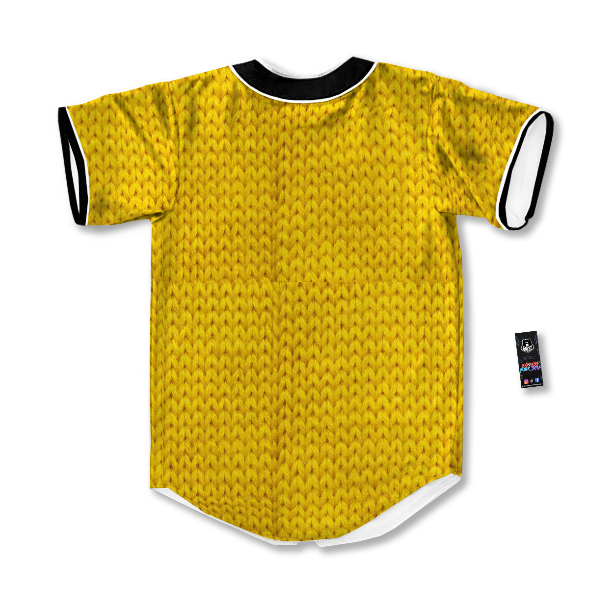 Knitted Yellow Print Pattern Baseball Jersey-grizzshop