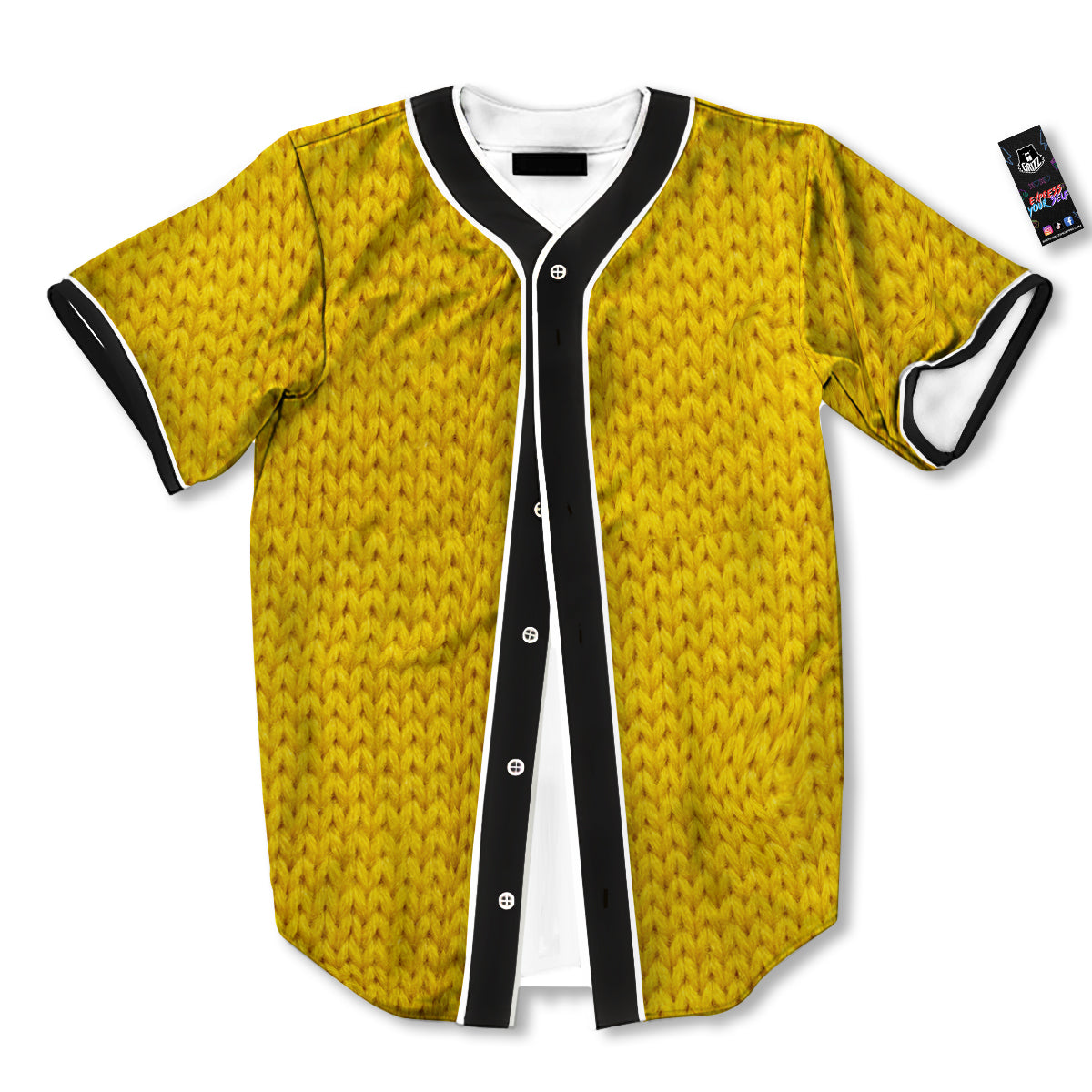 Knitted Yellow Print Pattern Baseball Jersey-grizzshop