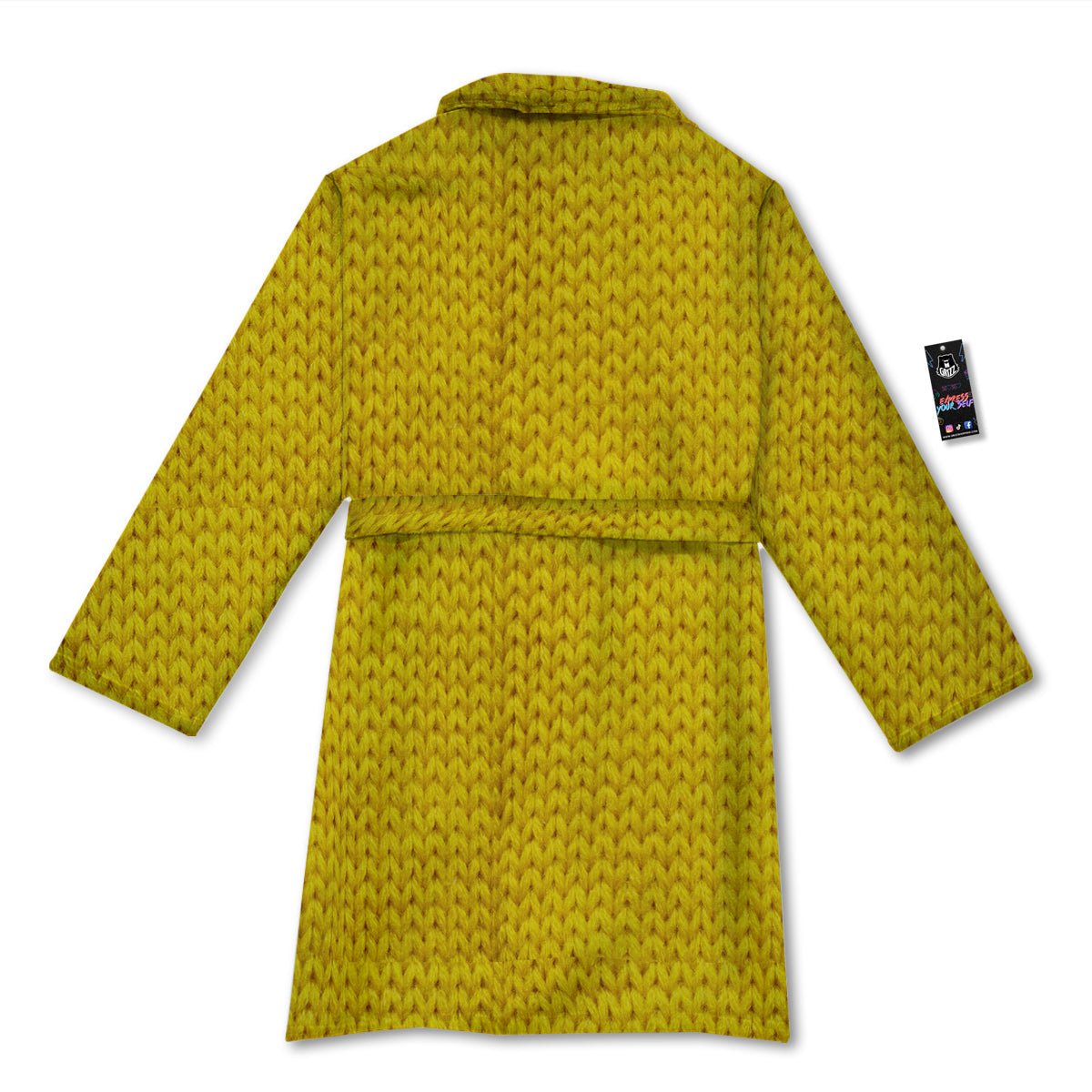 Knitted Yellow Print Pattern Bathrobe-grizzshop