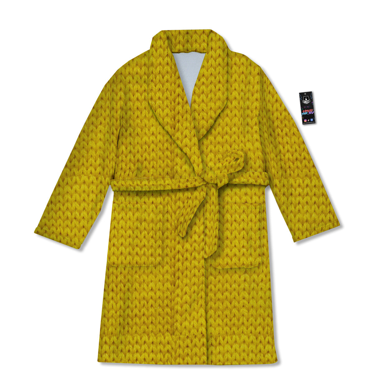 Knitted Yellow Print Pattern Bathrobe-grizzshop