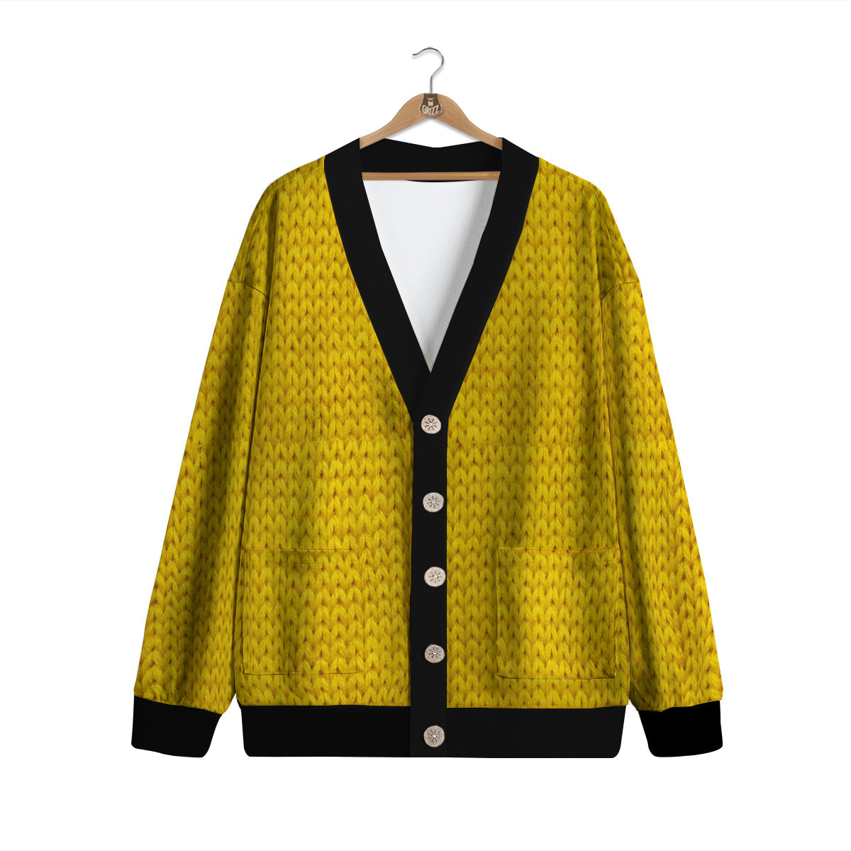 Knitted Yellow Print Pattern Cardigan-grizzshop