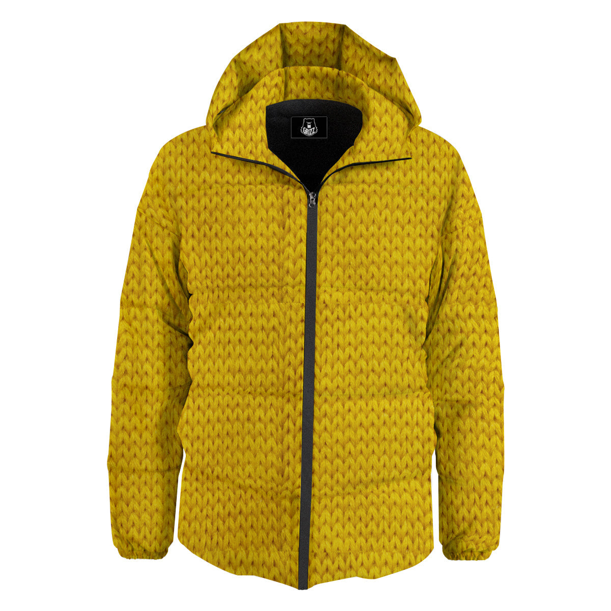 Knitted Yellow Print Pattern Down Jacket-grizzshop