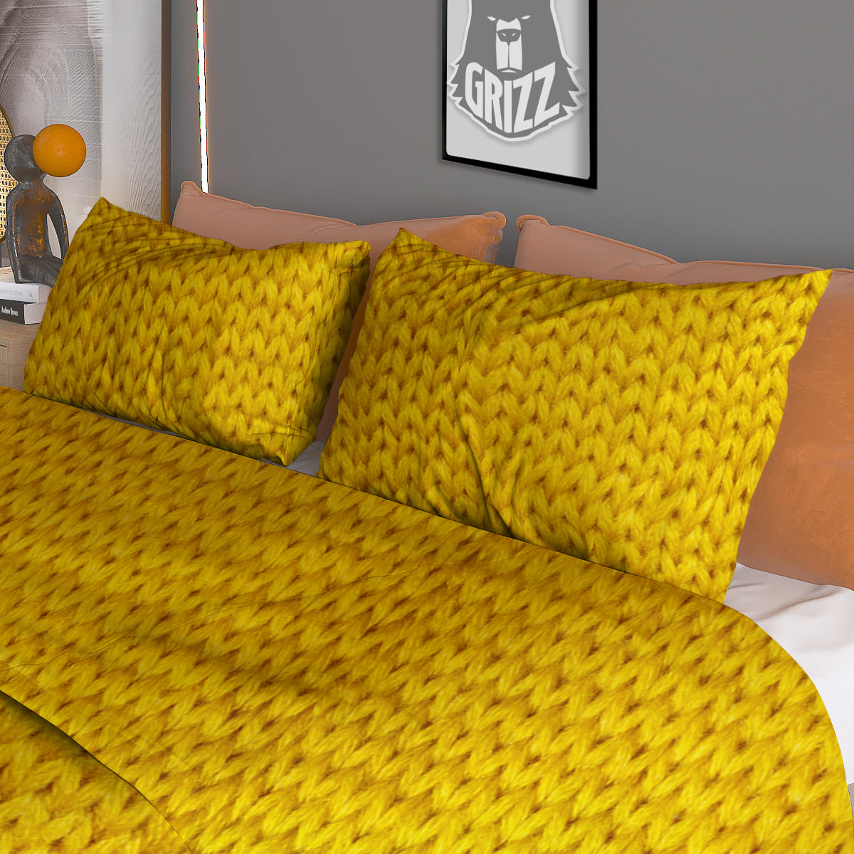 Knitted Yellow Print Pattern Duvet Cover Bedding Set