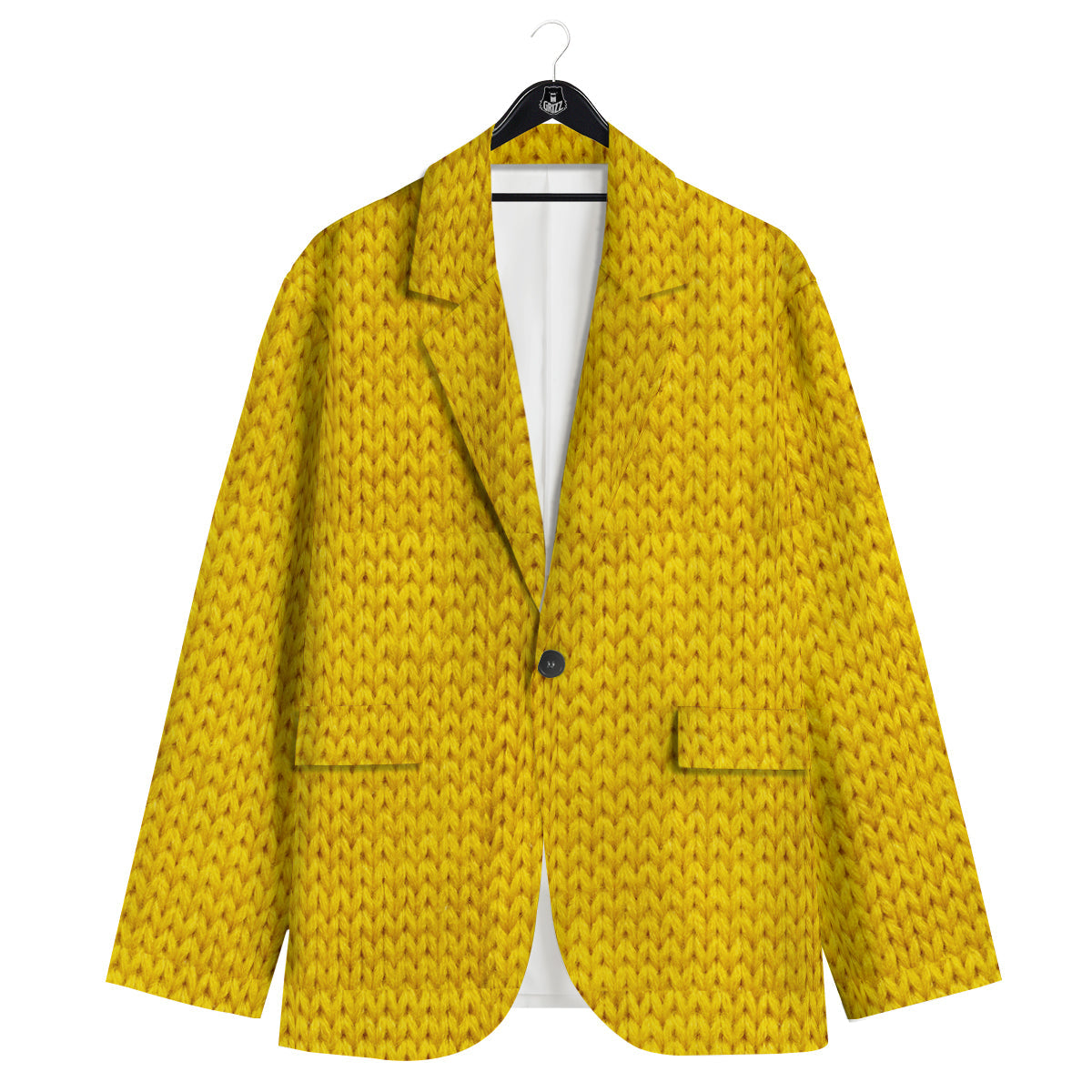 Knitted Yellow Print Pattern Men's Sport Coat-grizzshop