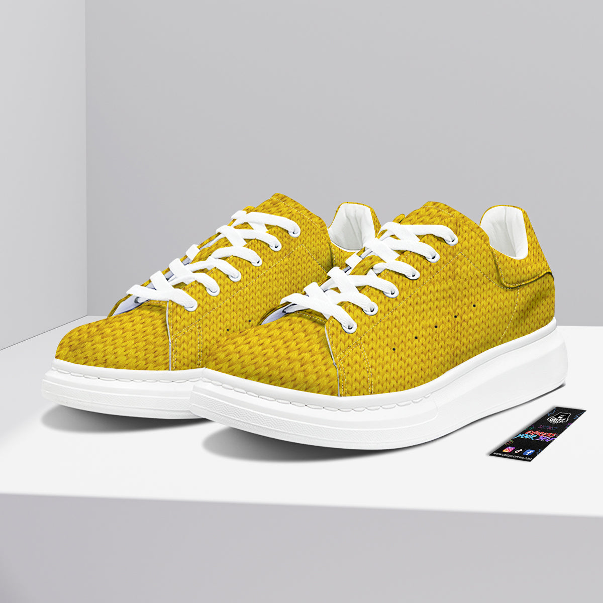 Knitted Yellow Print Pattern Platform Shoes-grizzshop