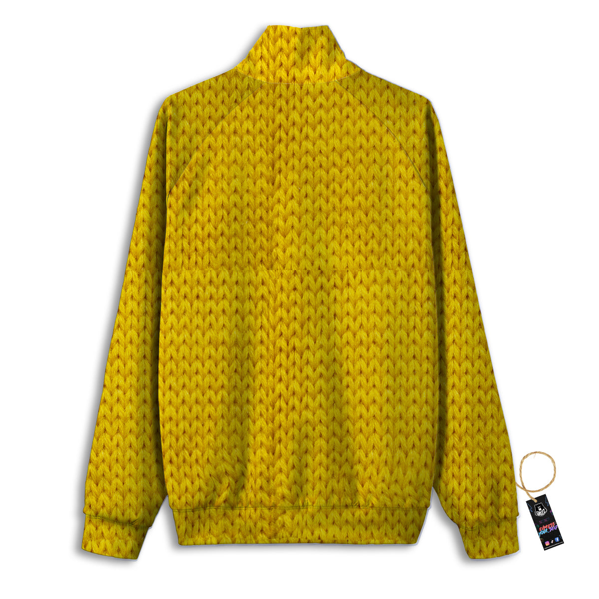 Knitted Yellow Print Pattern Track Jacket-grizzshop