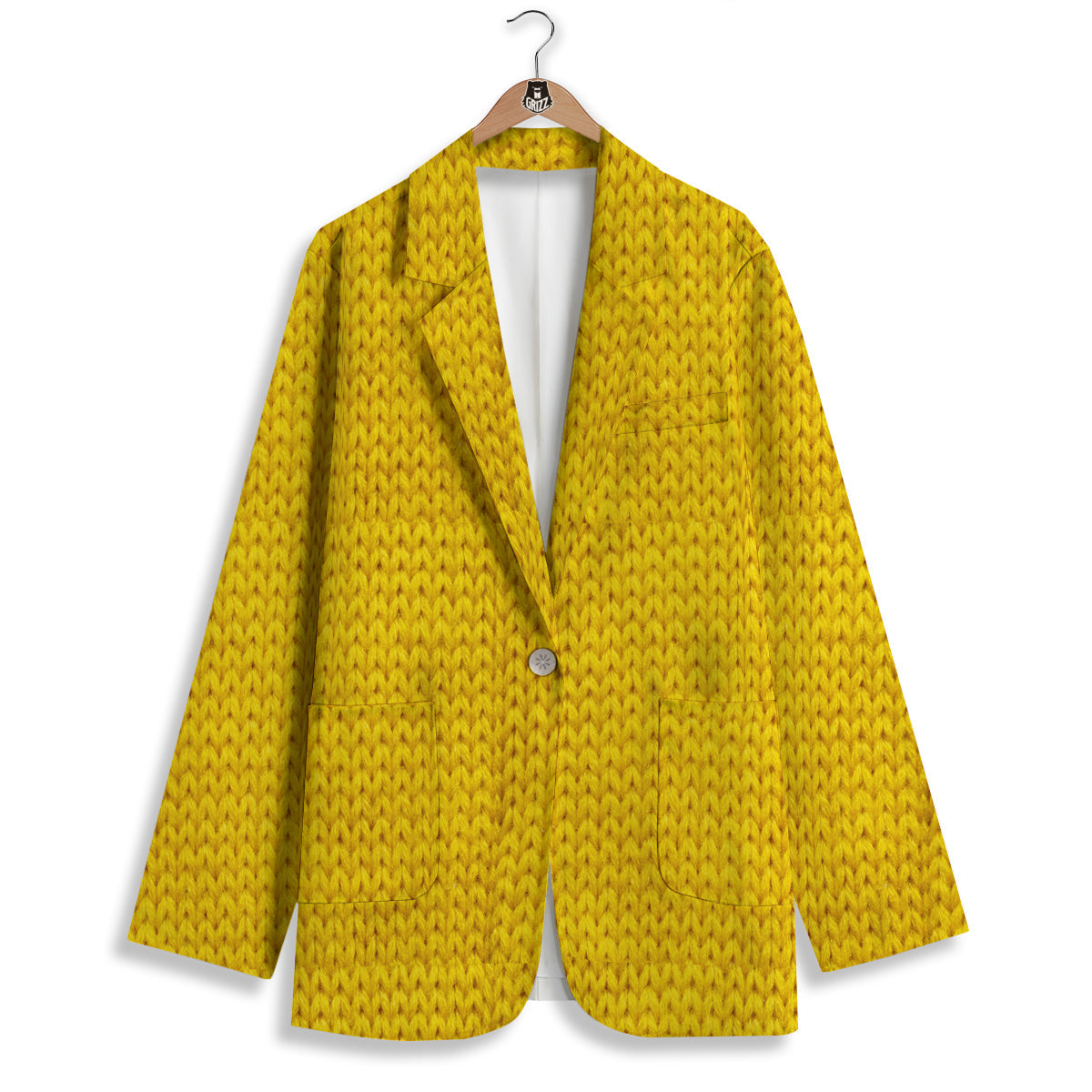 Knitted Yellow Print Pattern Women's Blazer-grizzshop