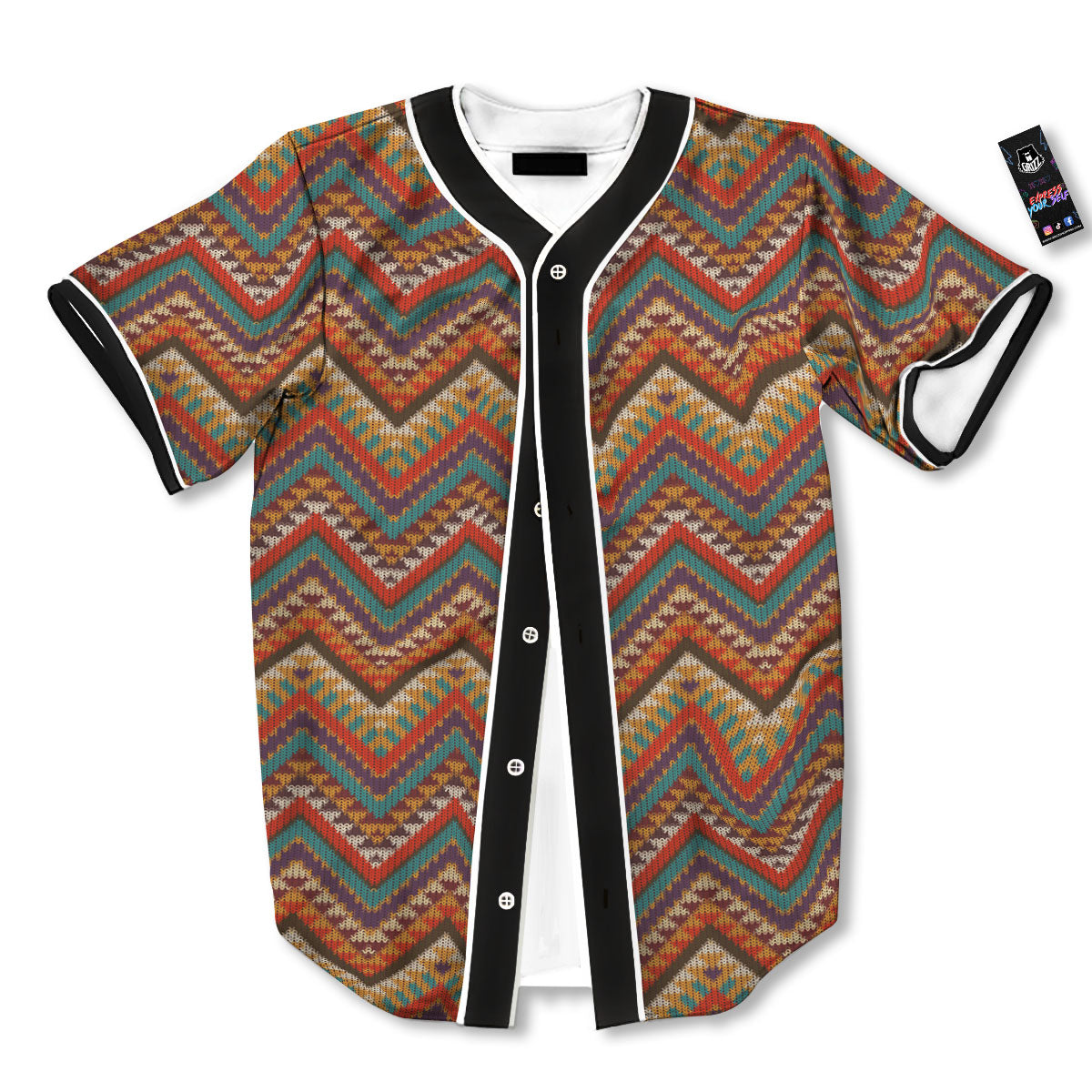 Knitted Zigzag Print Pattern Baseball Jersey-grizzshop