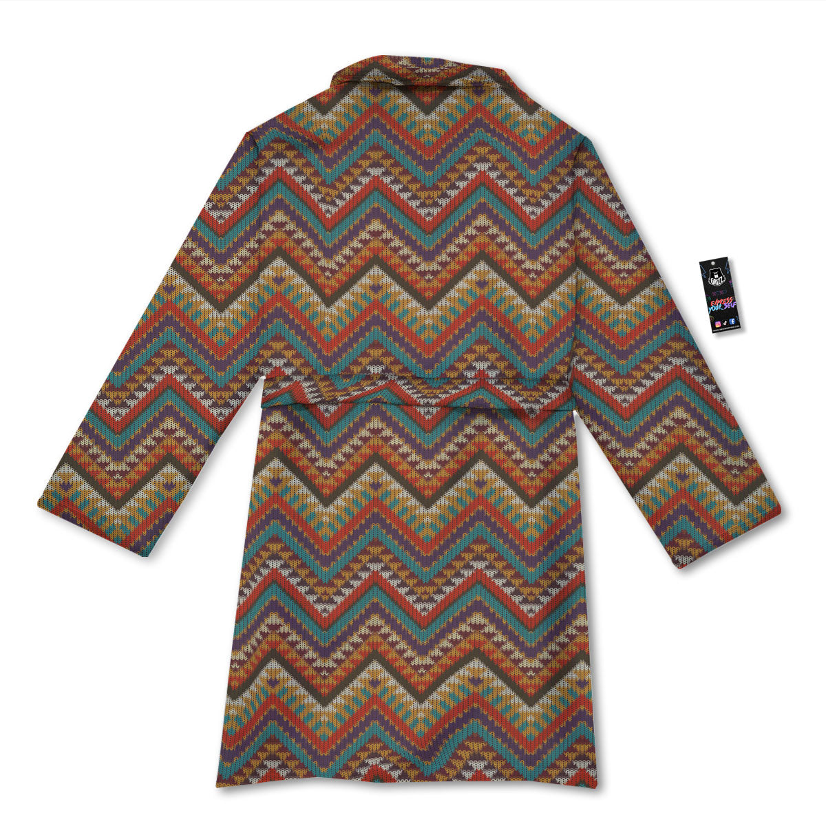 Knitted Zigzag Print Pattern Bathrobe-grizzshop