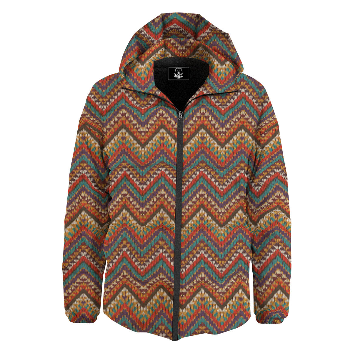 Knitted Zigzag Print Pattern Down Jacket-grizzshop