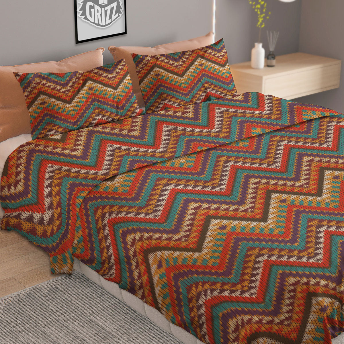 Knitted Zigzag Print Pattern Duvet Cover Bedding Set