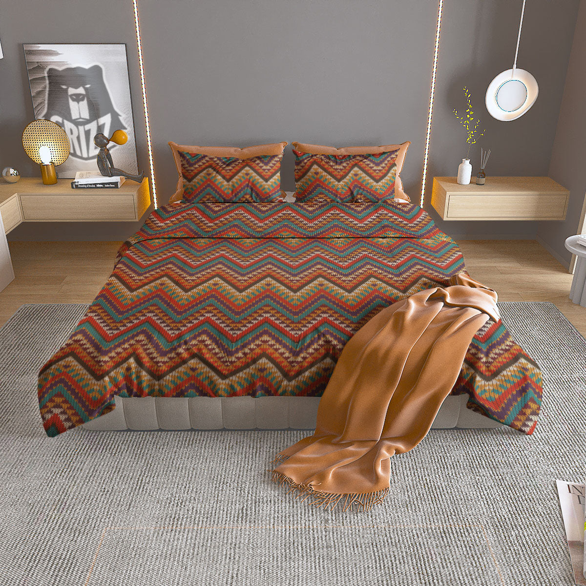 Knitted Zigzag Print Pattern Duvet Cover Bedding Set